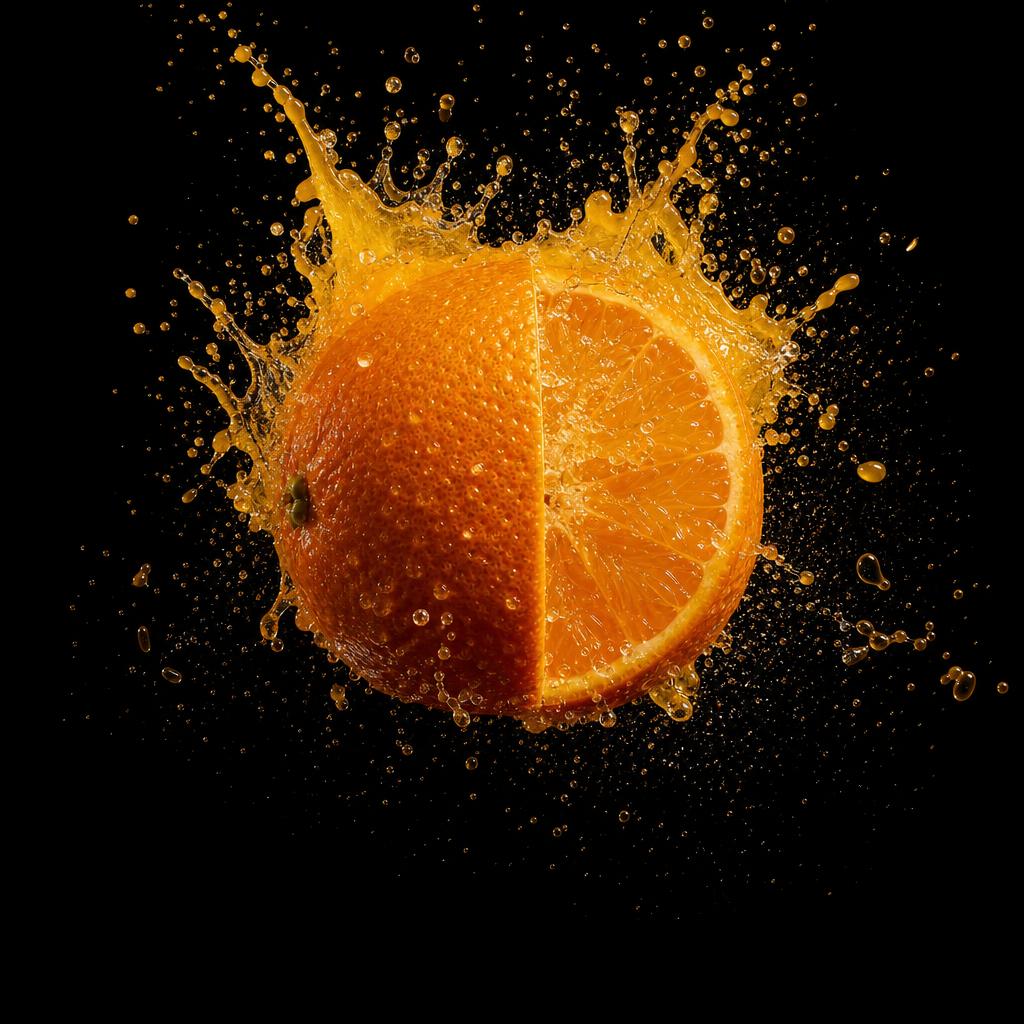Esfera líquida de naranja en suspensión